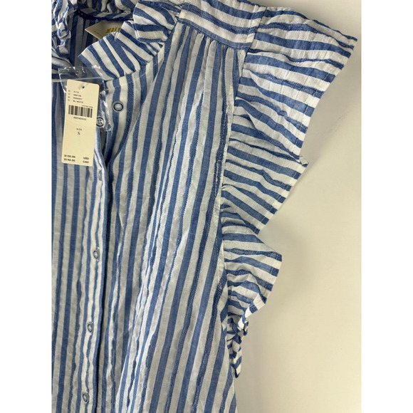 NWT Maeve Anthropologie Sleeveless Long Tunic Ruffle Button Striped Blue Small - Picture 11 of 16